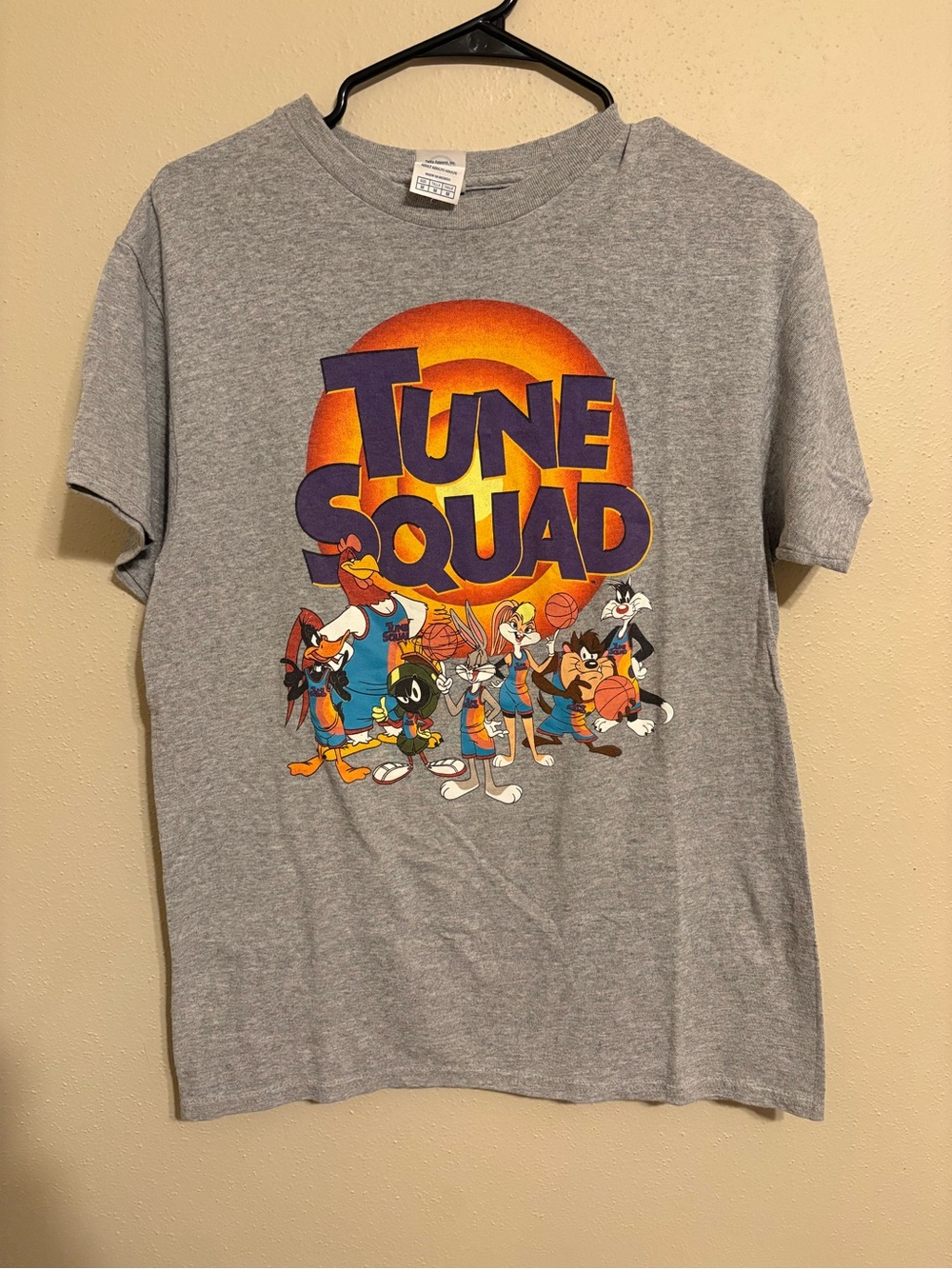 Grey Tune Squad Graphic Tee with Orange and Purple Print
